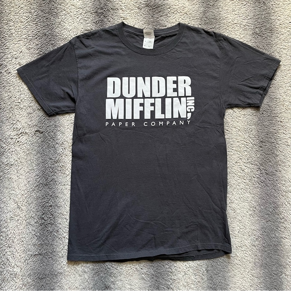 Dunder Mifflin Paper Company Tee Shirt Men’s Medium Dark Grey White The Office